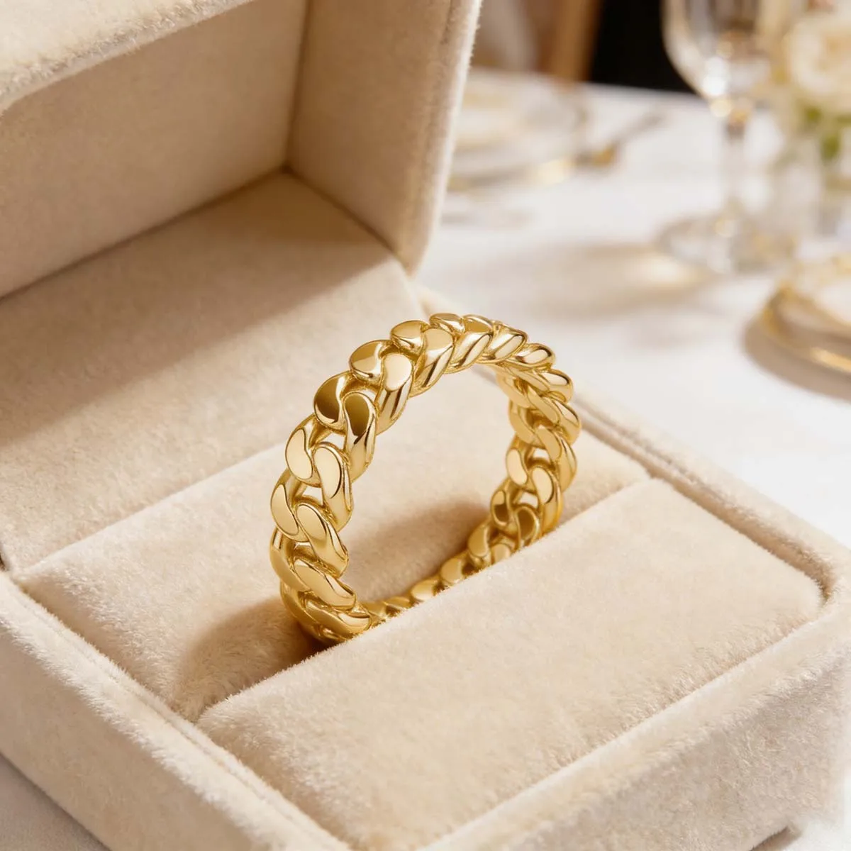 

Простое кубинское кольцо-цепочка с позолотой 14 карат, 4,2 мм, геометрическое штабелируемое кольцо в стиле хип-хоп, гипоаллергенные украшения для мужчин и женщин, подарок унисекс