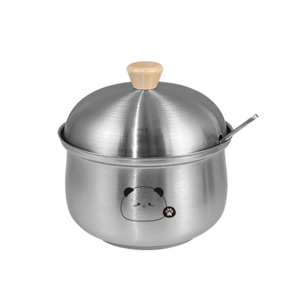 

Silver Stainless Steel Sugar Bowl Large Capacity Dustproof Kitchen Condiments Pot Waterproof with Spoon Lid Seasoning Jar