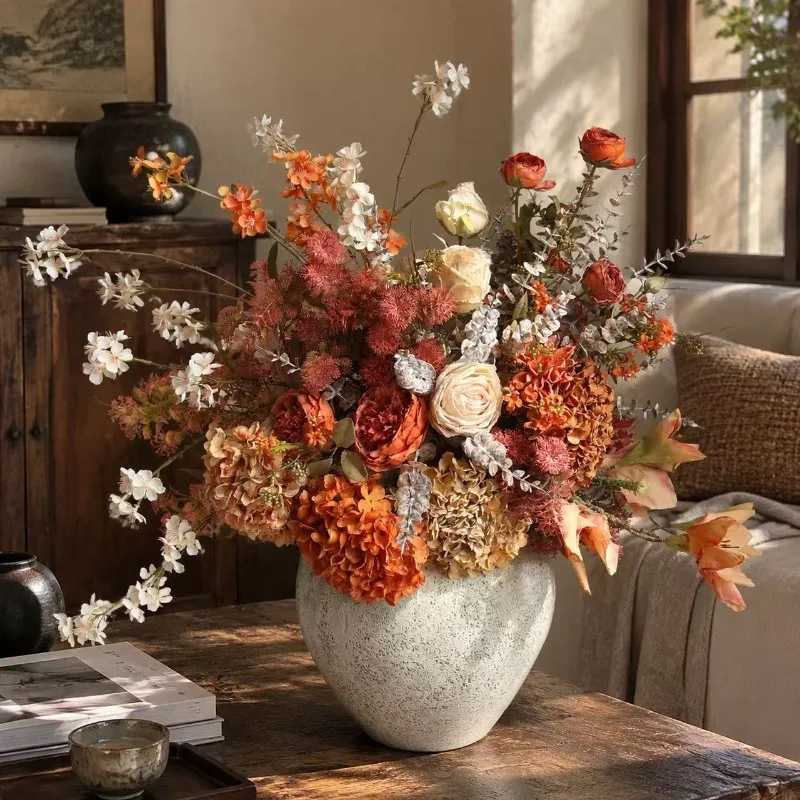 2 Stück künstliche Blumen, Herbst-Vintage-Magnolie, DIY-Hochzeitsstrauß, Tischdekoration für Zuhause, künstliche Hortensie, Pfingstrose, Kunstblume – Detail 2