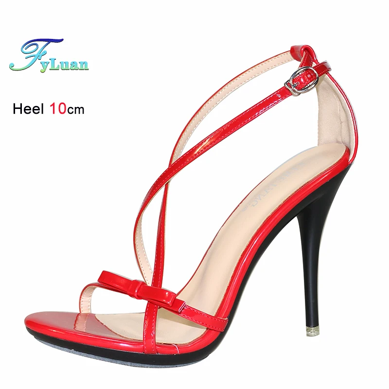 

Size 35-43 Designer Cross Buckle Strap Red Sandals For Women 10CM Thin High Heels Summer Bowknot Female Shoes Catwalk Show Shoes