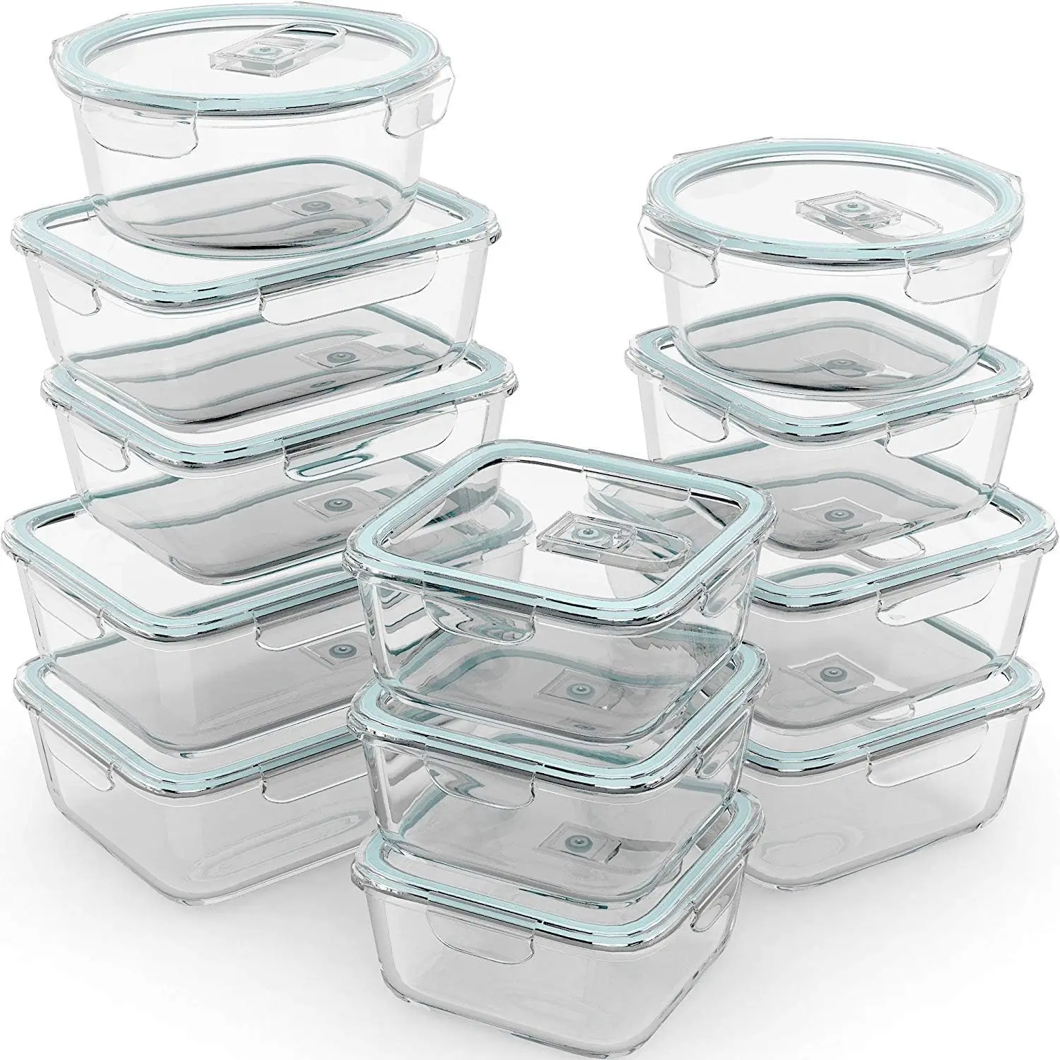 24 Pc Airtight Glass Food Storage Containers - Glass Meal Prep Containers - Freezer to Oven Safe - Steam Release Valve BPA Fr