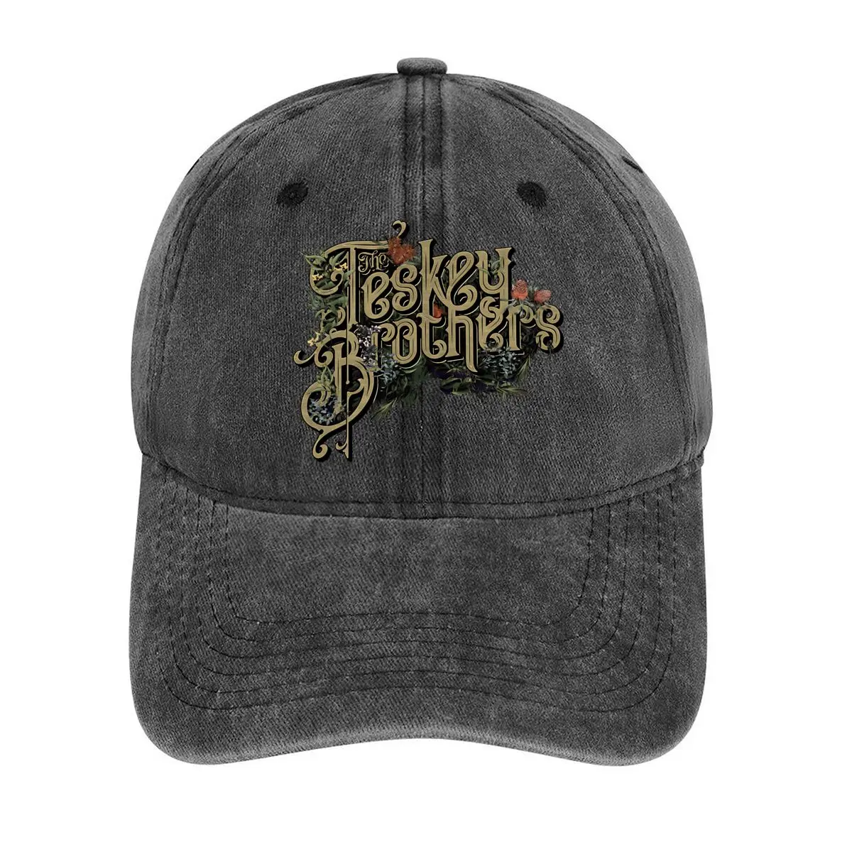 

The Teskey Brothers Elegant Typography Blending with Floral Elements, Capturing a Retro - Blues Vibe Washed Baseball Cap