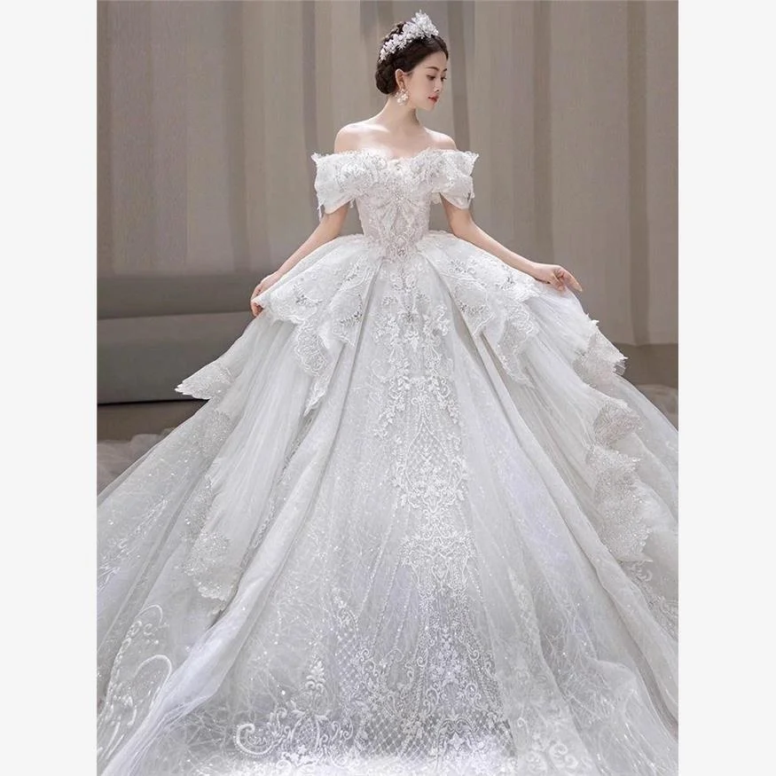 

2024 New One-oulder Wedding Dr Heavy Embroidery High Quali Fabric Pregnant Bride ort Princ Sle Long Train