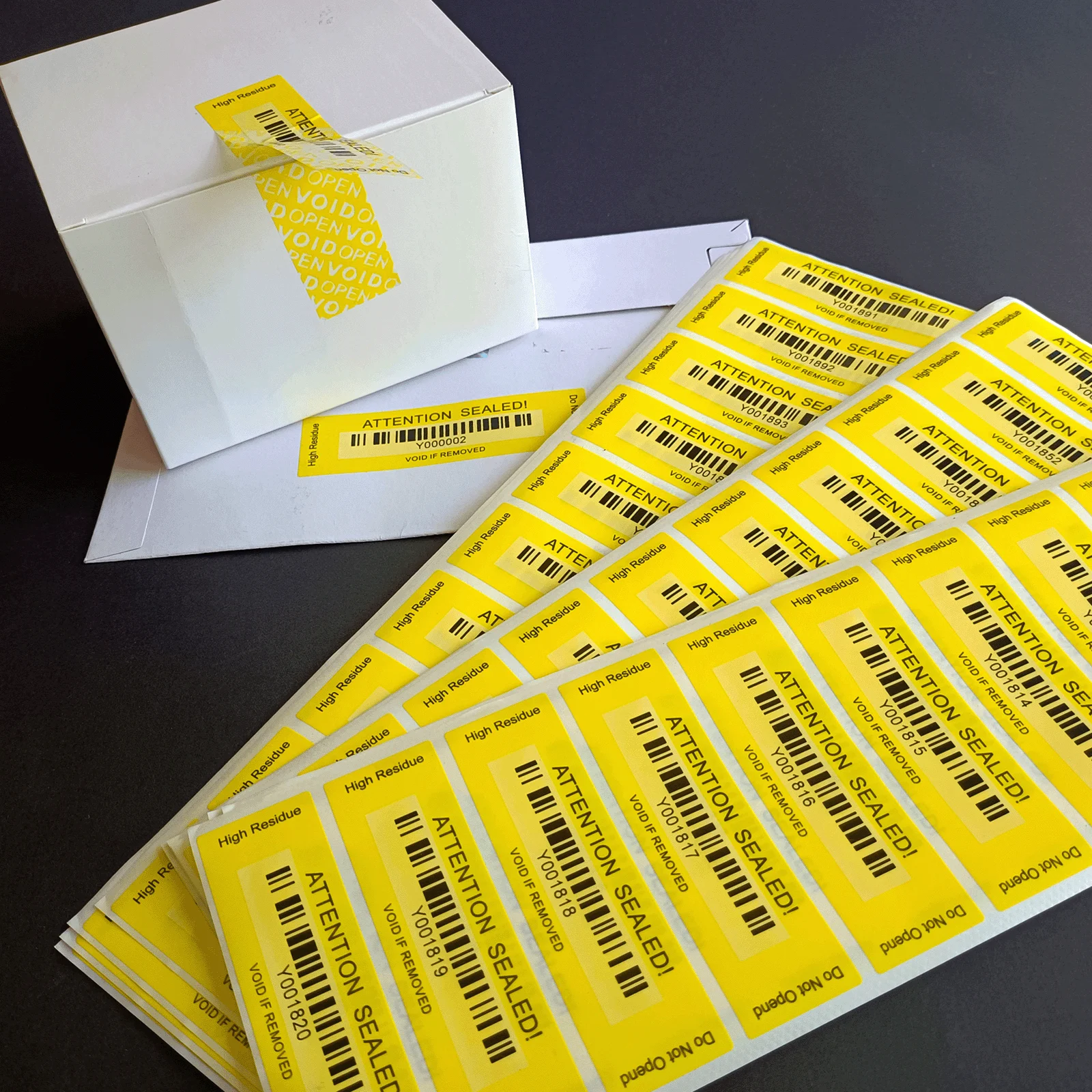 Imagem -05 - Tamper Evident Labels 100 Transferência Total Garantia de Segurança Void Adesivos Amarelo Triple Serial Numbers Seal Sticker 8.5x2.5cm