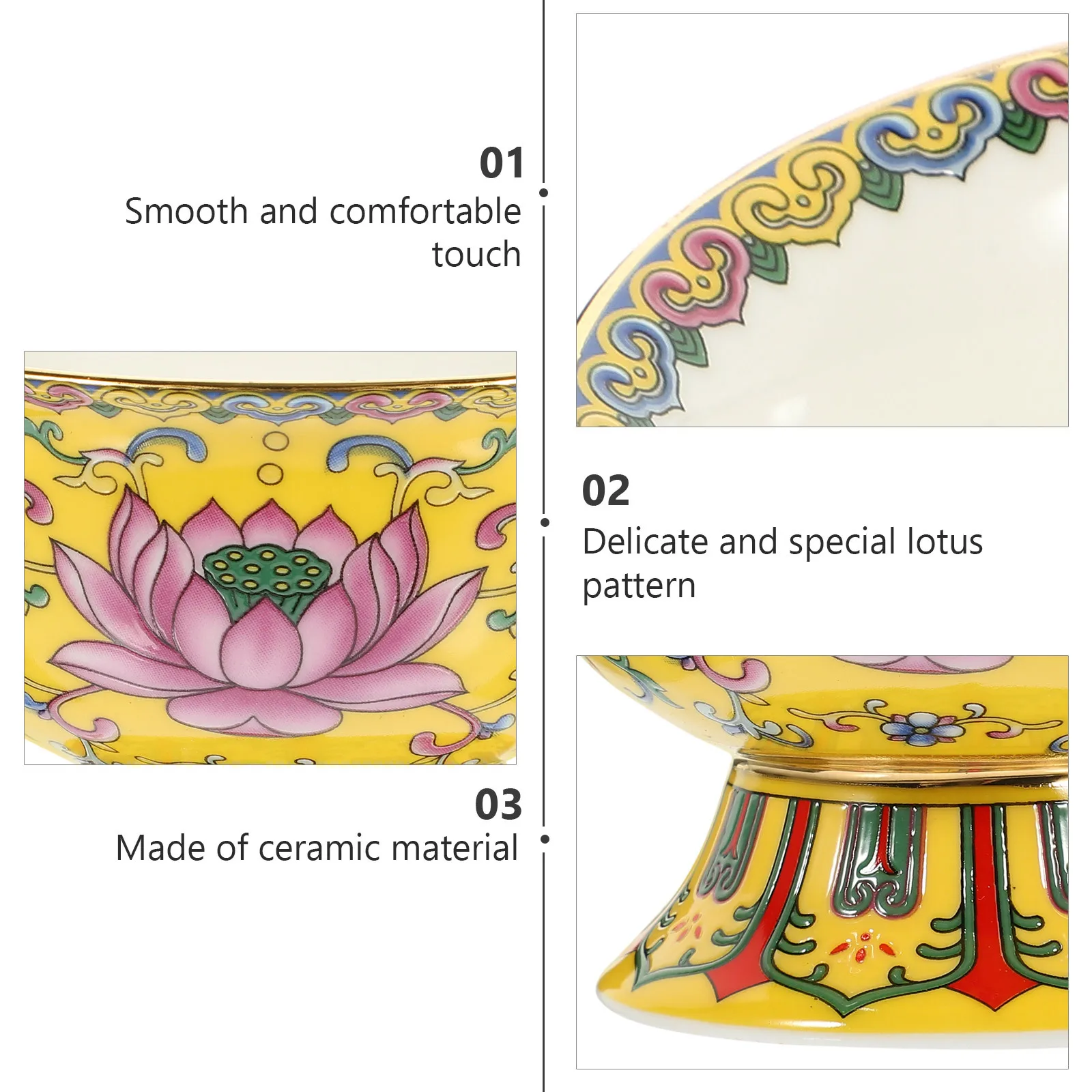 

1Pcs Enamel Lotus Ceramic Worship Bowl Multi-Purpose Tribute Rice Holder Home Decor Buddhist Supply Gift