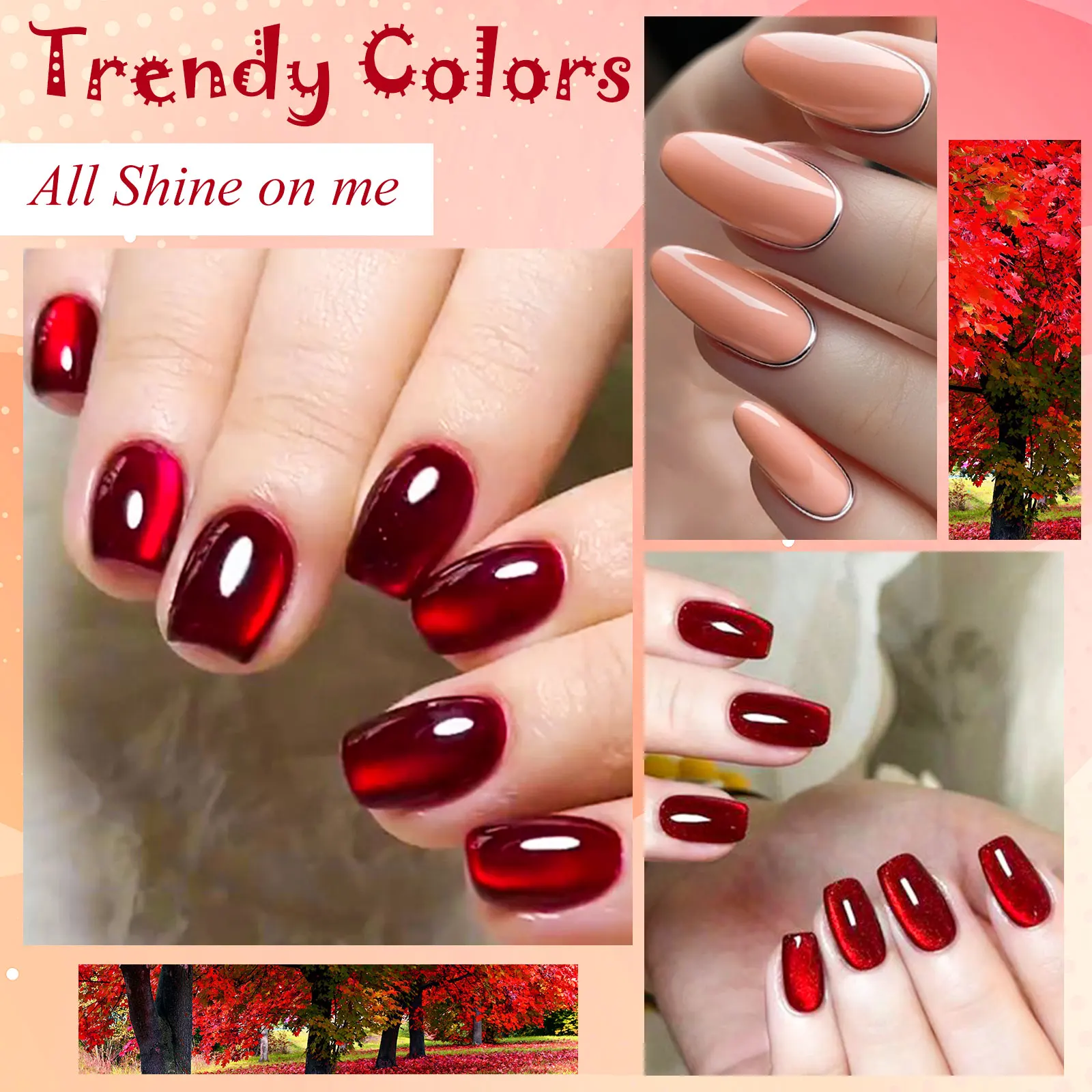 Juego de esmalte de uñas de la serie roja, 11 unidades, TPO HEMA, sin magnético y Color, para decoración de uñas, diseño de manicura DIY, calidad de salón, fácil de aplicar