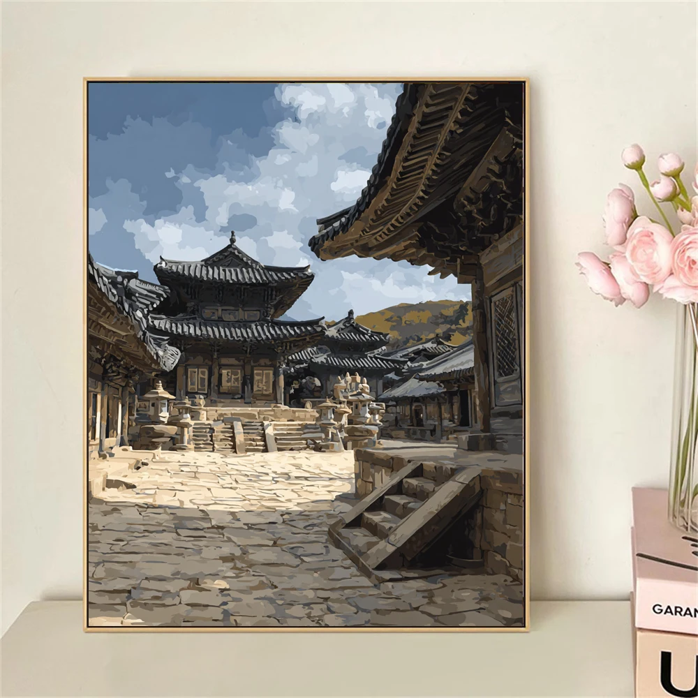 Paint by Numbers For Adult Kit Ancient Buildings Dropshipping acrylic Oil Painting Canvas by Number Home Decor