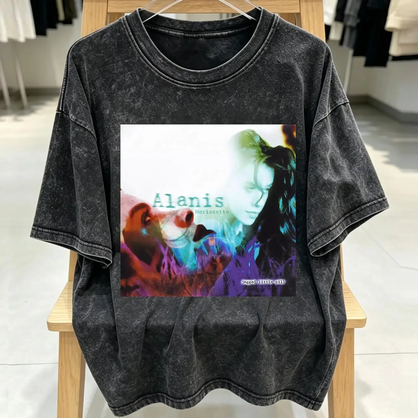 washed T Shirt Alanis Morissette Jagged Little Pill Official Mens long or short sleeves vintage Washed Versatile Unisex Casual