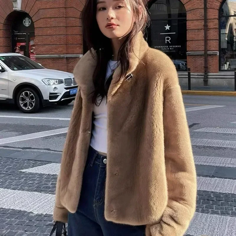 2023 New Mink Coat Women\'s Faux Fur Autumn and Winter Thickened Short Fashionable Loose Lamb Hair Comfortable Keep Warm Coat