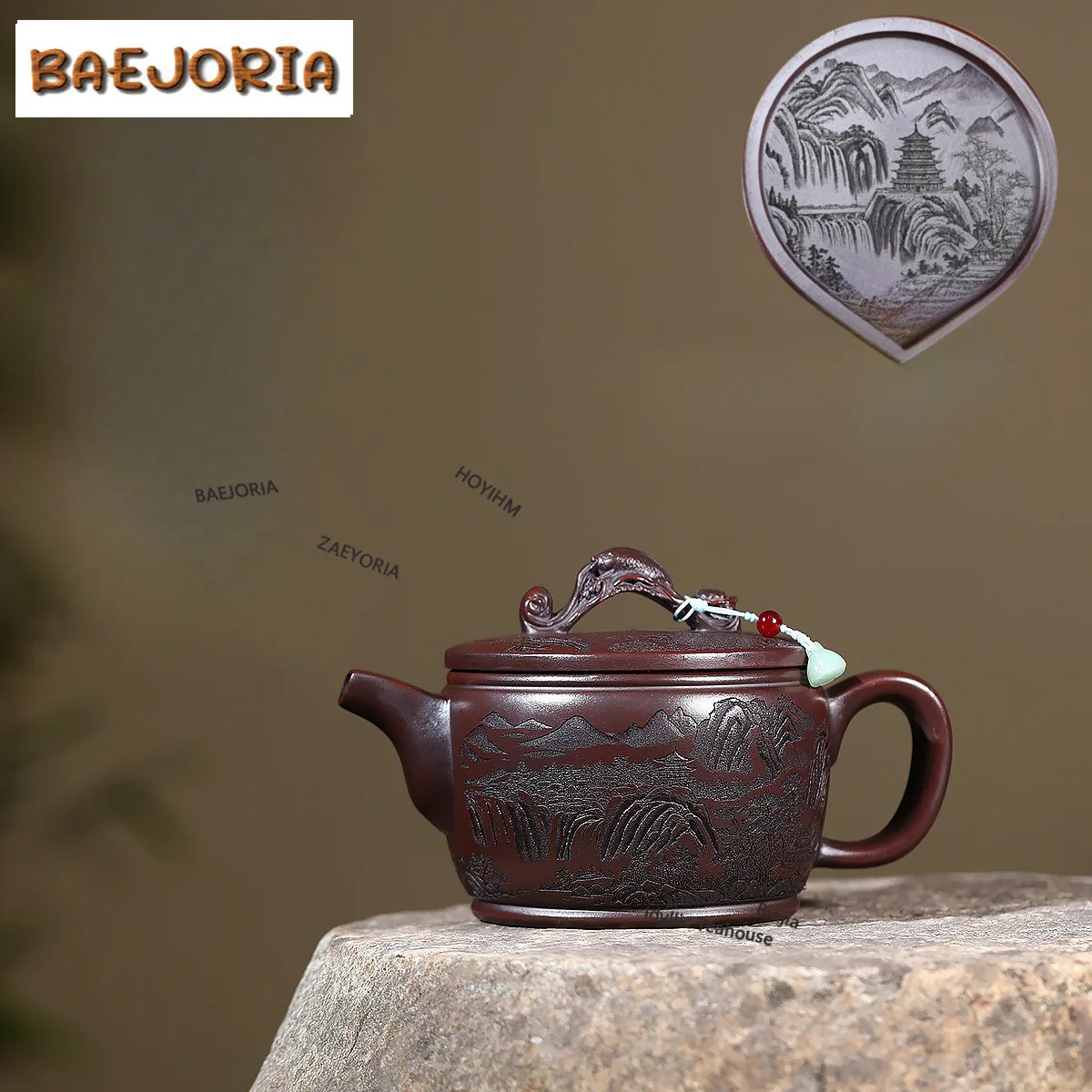 BAEJORIA 620ml Yixing Purple Clay Teapots Handmade Landscape Large Caliber Pot Raw Ore Stone Red Mud Kettle With Filter Zisha
