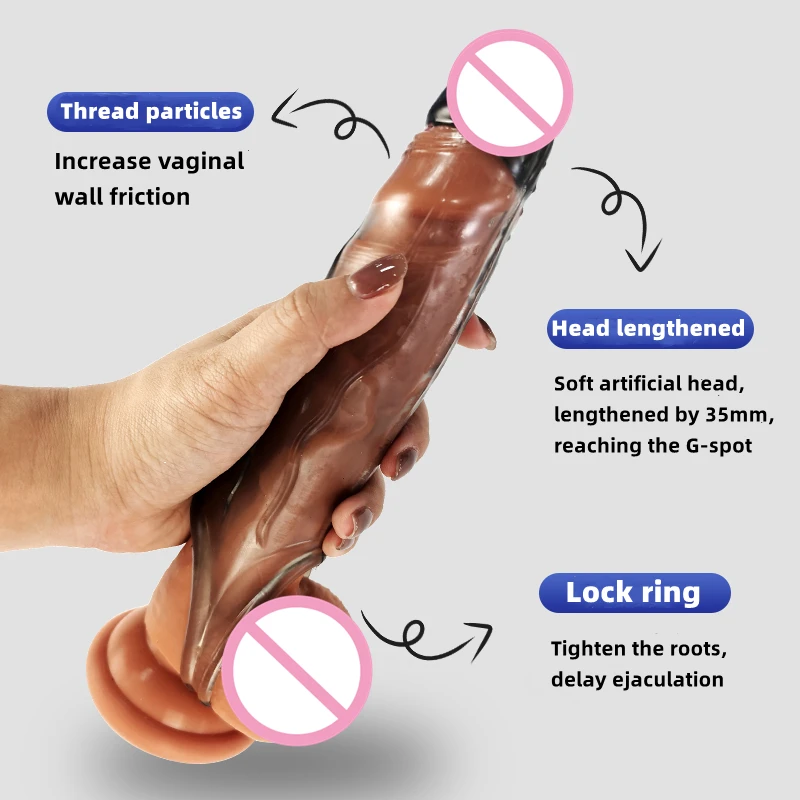 Big Penis Cover Extender Male Cock Enlargement Sexy Dick Reusable Sexuality Silicone Condom Funny Adult Erotic Toys for Men 18