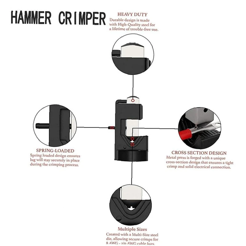 Hand Tools, Cable Lug Crimping Tool, Hammer Lug Crimper Battery Terminal Wire Welding Cable Crimping Tool AWG 6 To 3/0