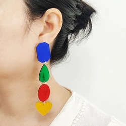 KUGUYS Hyperbole Jewelry Colourful Mirror Acrylic Geometric Long Tassel Drop Earrings for Womens Trendy Accessories