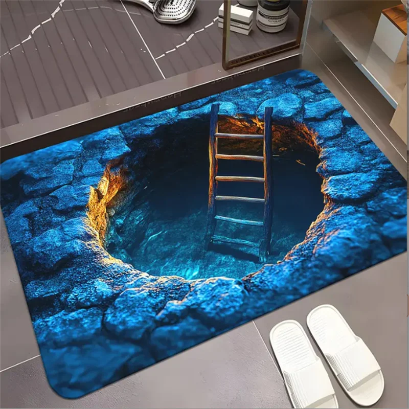 40*60cm 3D Optical Illusion Endless Abyss Door Mat Non-Slip Machine Washable Floor Rug for Bathroom Bedroom Camping Yoga Durable