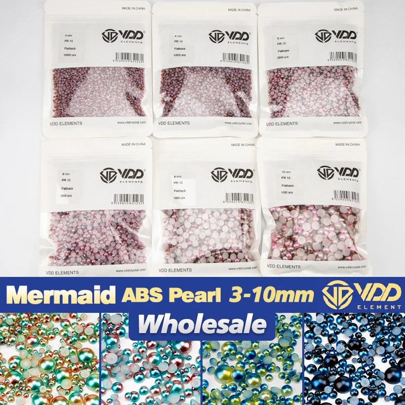 VDD Bulk Wholesale 3-10mm Mermaid Color ABS Imitation Pearls Half Round Plastic Flat Back Bead For Craft DIY Nail Art Decoration