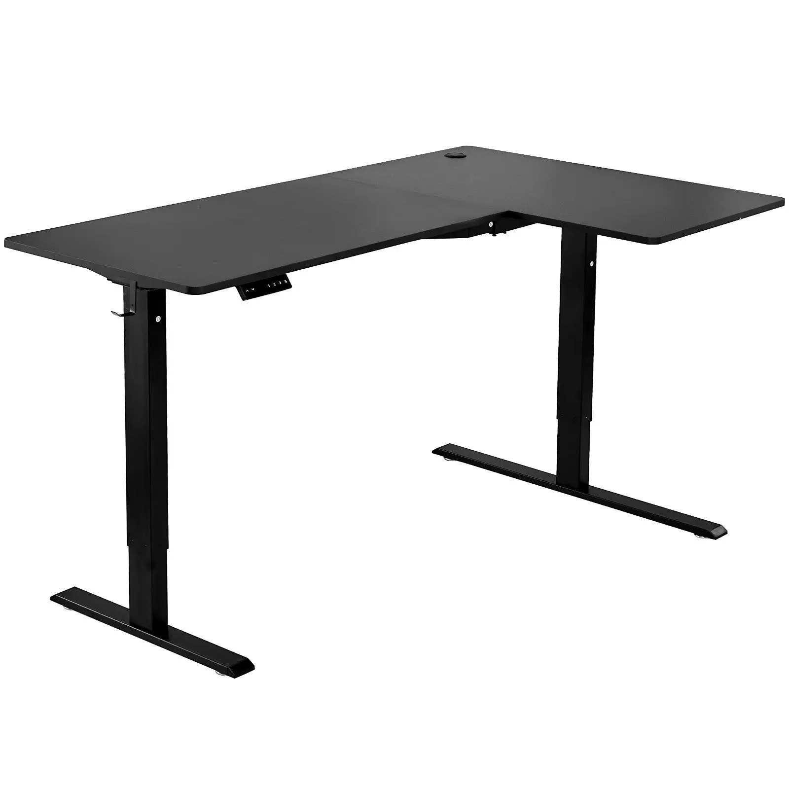 

Electric Extendable Adjustable Height L-Shaped Corner Gaming Desk with 2 Hooks Metal