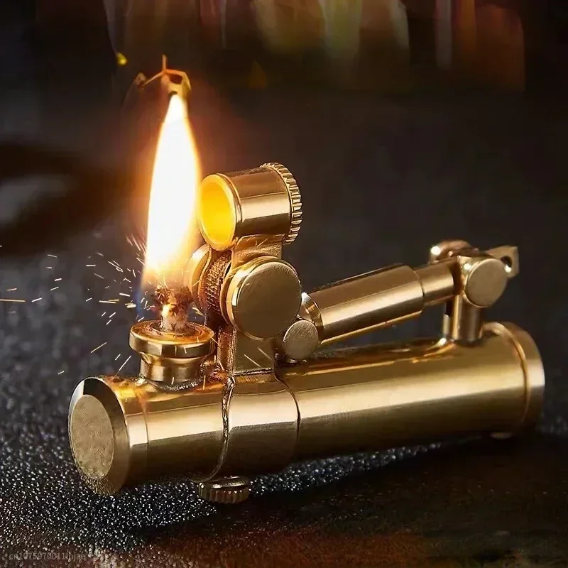 High-quality Retro Mechanical Creative One-button Automatic Ignition Brass Wind Trench Locomotive Kerosene Gasoline Lighter