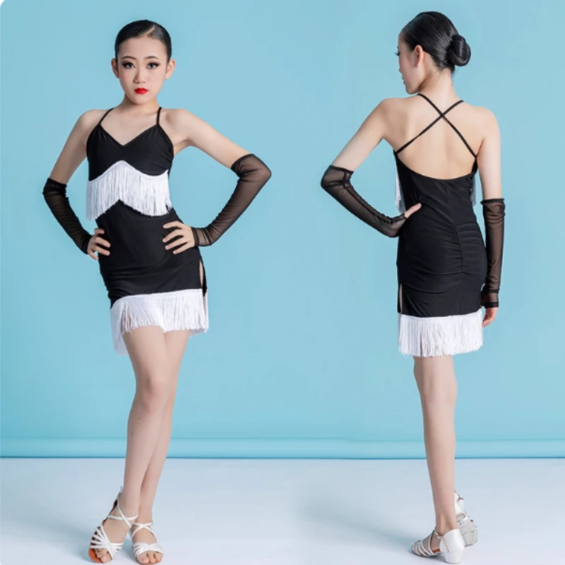 Robe de danse latine pour enfants, une pièce, à la mode, tenue de spectacle professionnelle, vêtements de Performance, été