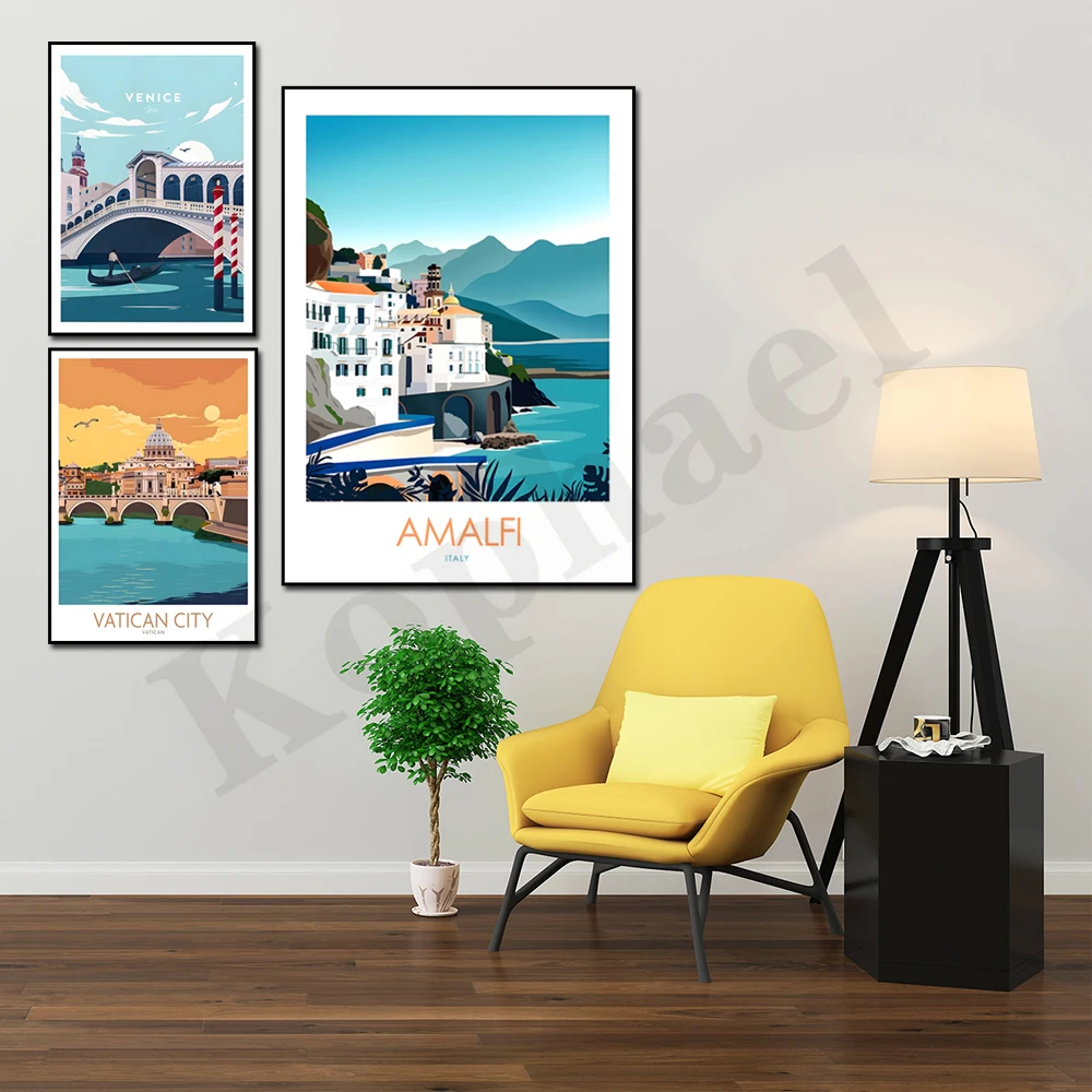 Italy Venice Vatican City Amalfi City Travel Vintage Poster Design Gift Home Wall Decor Canvas Painting