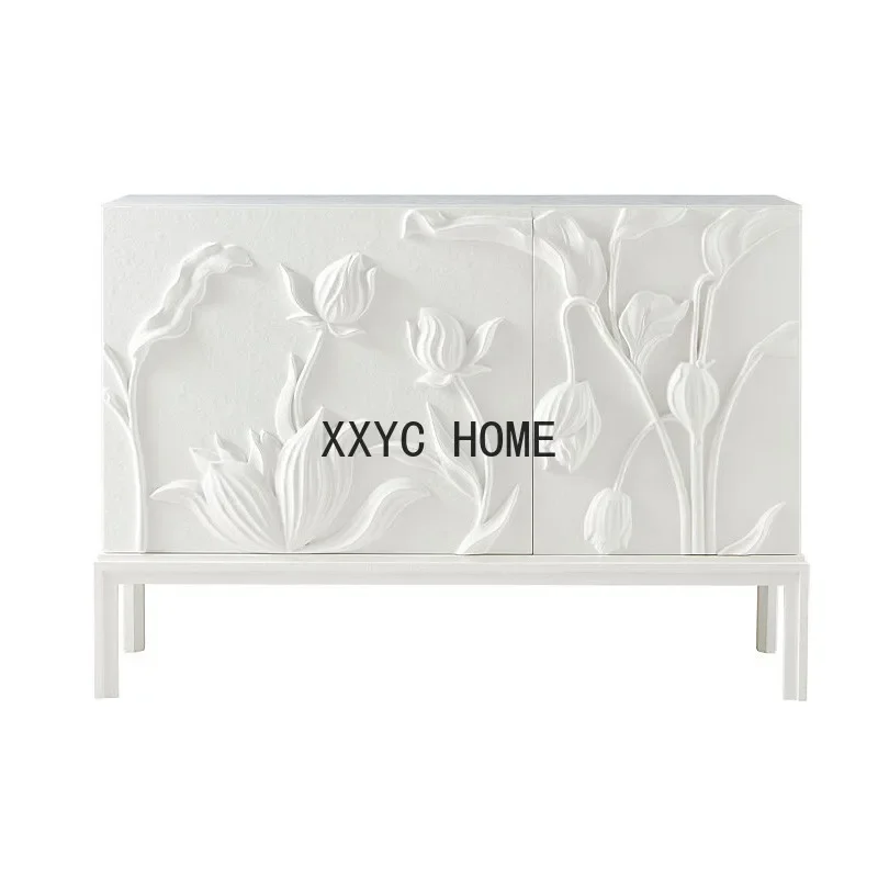 

American Light Luxury Home Entrance French Wood Carved Sideboard Storage Cabinet