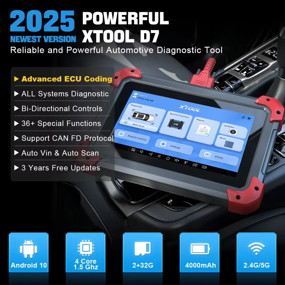 XTOOL D7 All Systems Car Diagnostics Tool Bidirectional Scanner 36+ Reset ECU Coding Key Programmer with CANFD/DOIP/FCA OBD2 Sca