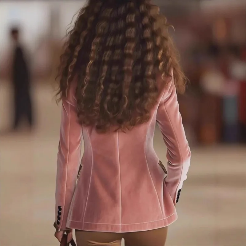 سترات مخملية أنيقة على الموضة ليوبارد لخريف 2026 سترة نسائية جديدة بأكمام طويلة غير رسمية مرقعة معطف ملابس خارجية للسيدات للمكتب