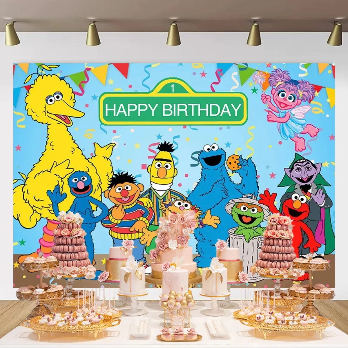 Umi Cartoon Sesame Street Theme Children\'s Birthday Party Background Baby Baptism Decoration Newborn Photography Background