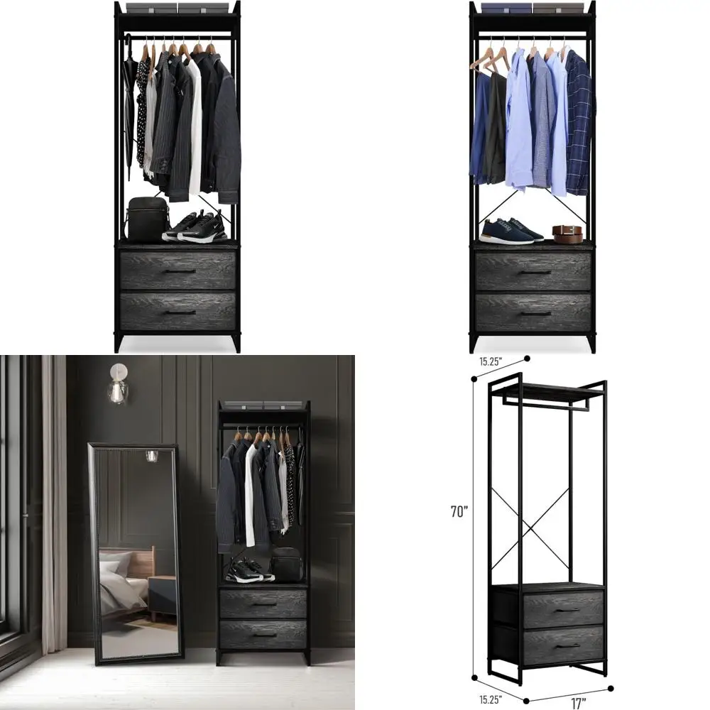 

Wooden Top Steel Frame Fabric Drawer Clothing Rack with Tall Storage Organizer for Clothes Dresser and Closet Space