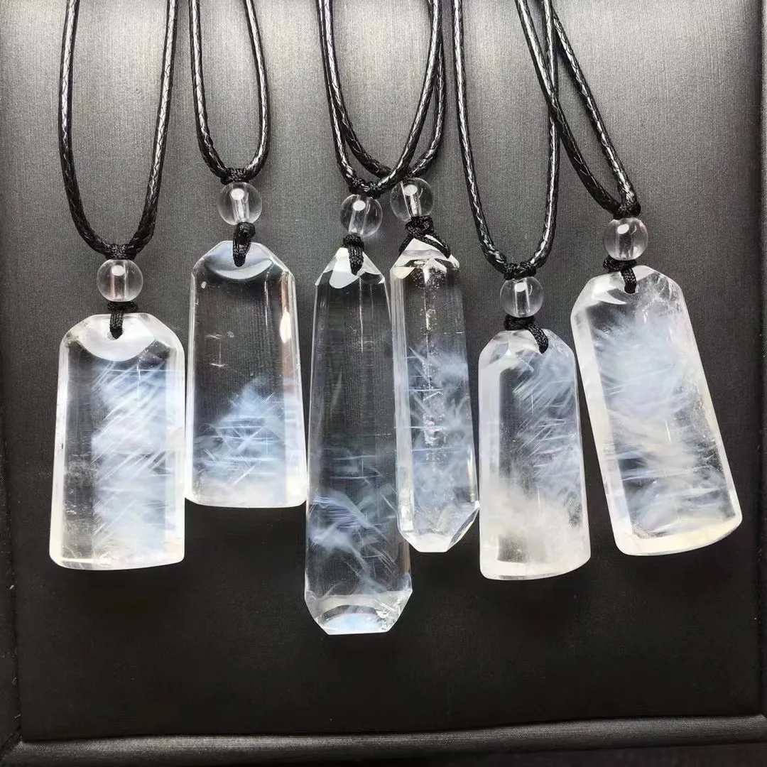 Unit One Piece Creative Hot Sale Natural Blue Needle Quartz Crystal Healing Pendant With Leather Rope For Jewelry Gift