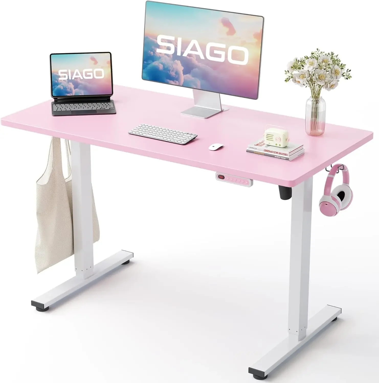 Electric Standing Desk Adjustable - 48 x 24 Inch Sit Stand up Desk with Cable Management - 3 Memory Preset Adjustable Height