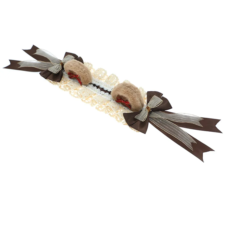 일본 곰 귀 로리타 액세서리 레이스 보우 리본 머리띠 소녀 하라주쿠 머리 장식 갈색 헤어 밴드 코믹 콘 코스프레 머리 장식