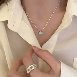New 925 Sterling Silver Round Opal Necklaces Pendant Fashion Sterling Silver Jewelry Statement for Women