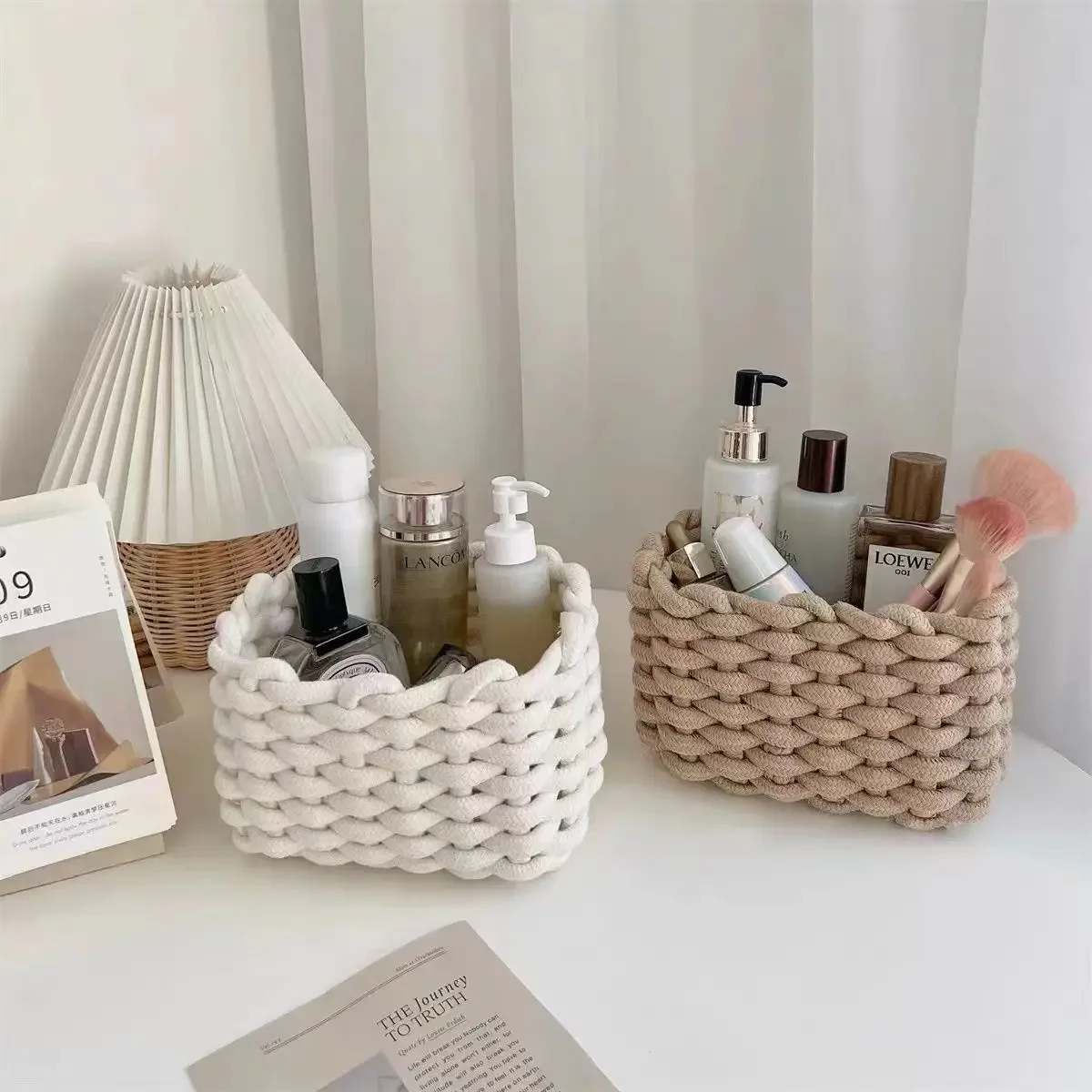 Cotton Rope Braiding Baskets Box Bedroom Desk Cosmetics Storage Organizer Toys Household Room Snacks Candy Table Storage Basket