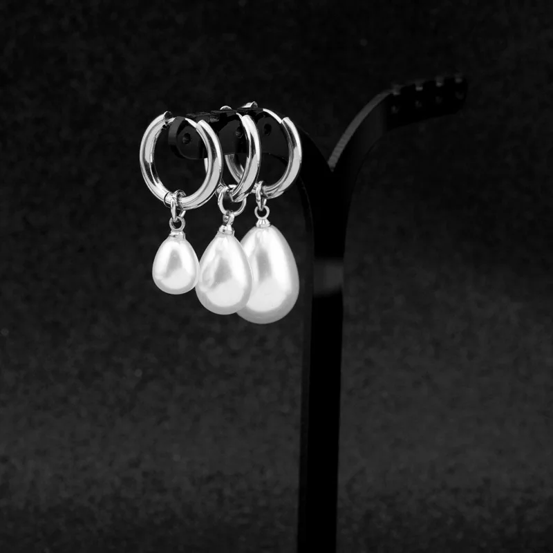 WKOUD New 10/12/14MM Pearl Stud Earrings Stainless Steel Fashion Korean Kpop Punk Ear For Women Man Christmas Gift Jewelry