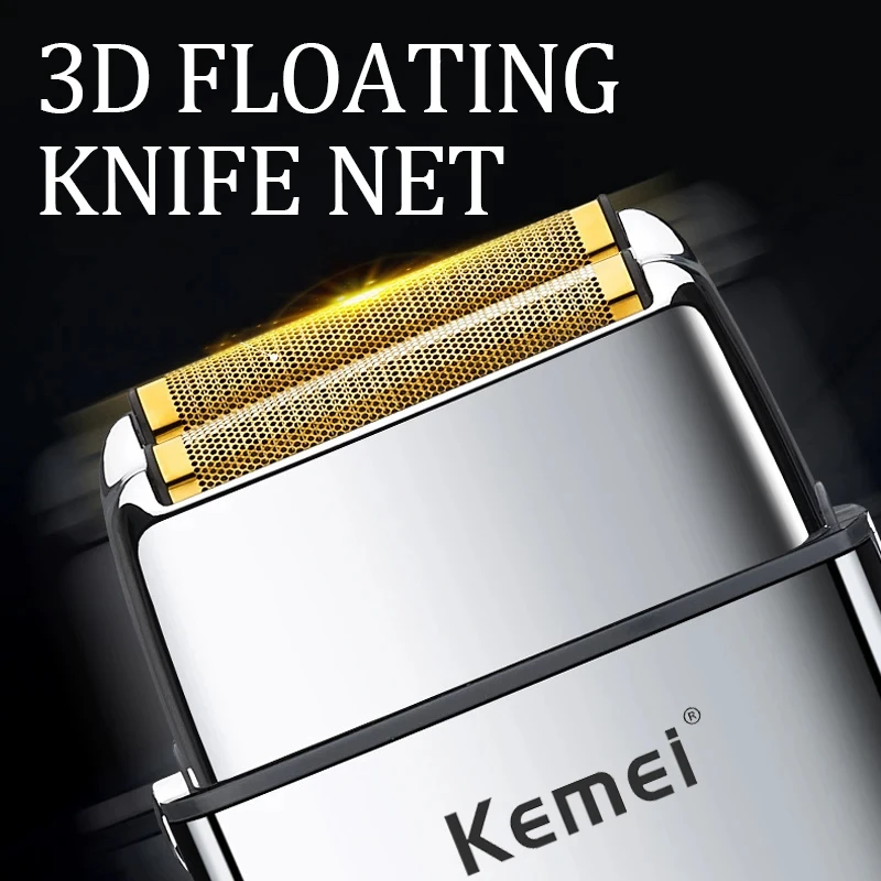 Kemei KM-TX5 Premium Chargeable Battery Type Silver Shaver Double Net Aluminum Alloy Reciprocating Electric Shaver image 6