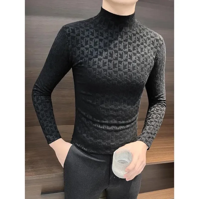 Half Turtleneck Long-sleeved T-shirt Men's New Spring and Autumn Trendy Inner Layering Shirt