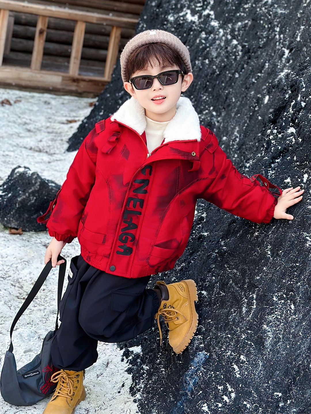 

Thiened Fce Winter Jaet for Boys Stand Collar Parka Red Cotton Clothes Sli Youthful Warm Long Sve Zipper Closure