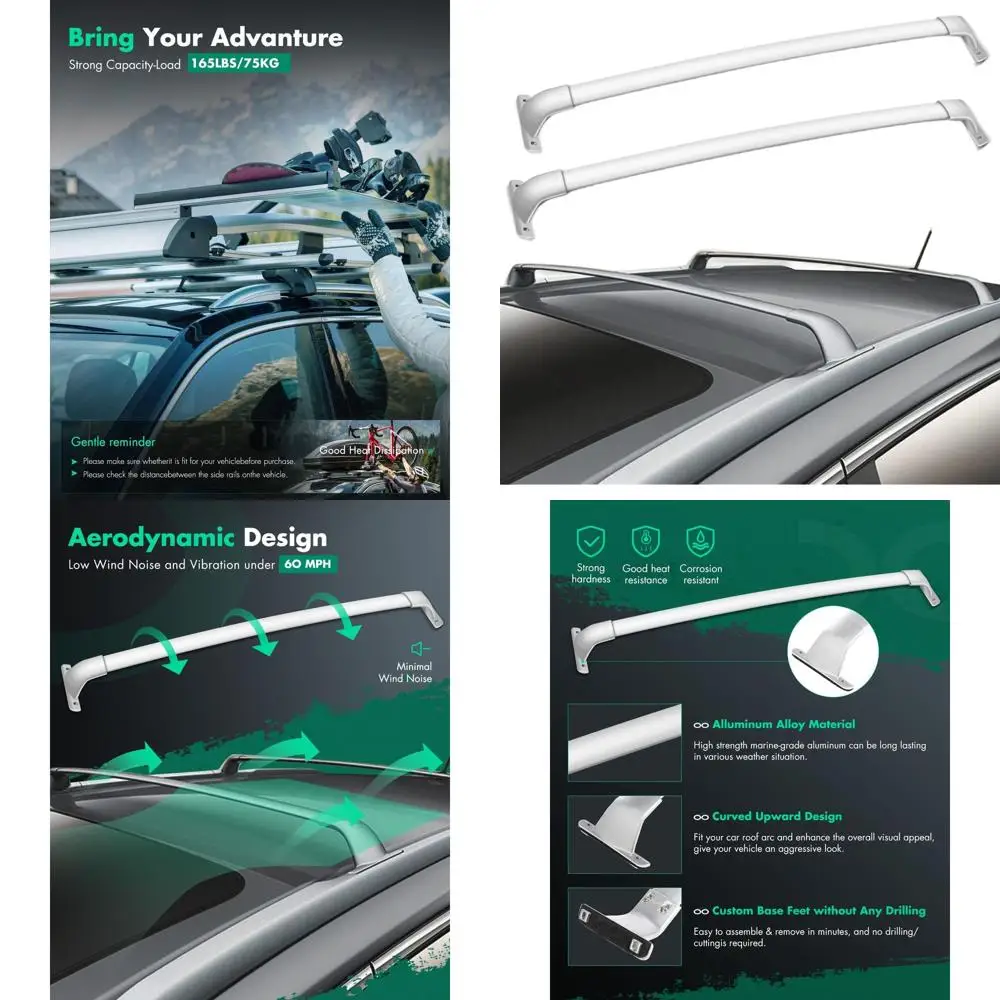 

Infiniti JX35 2013 & QX60 2014-2021 Roof Rack Crossbars, 165 lbs Capacity, Silver, Vehicle-Specific