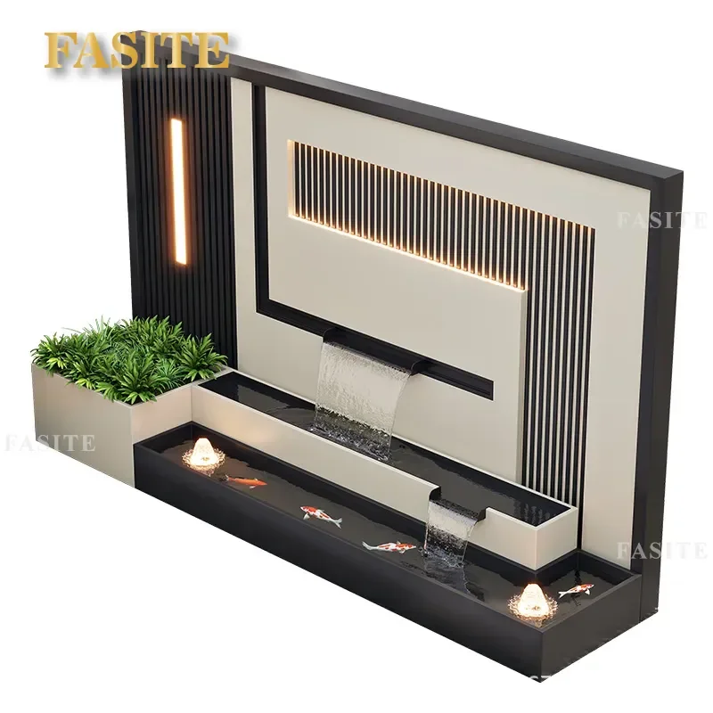 Modern Aluminum Alloy Outdoor Waterfall Wall Fountain Stainless Steel Garden Pond Fish Tank Decor Screen Partition Backdrop