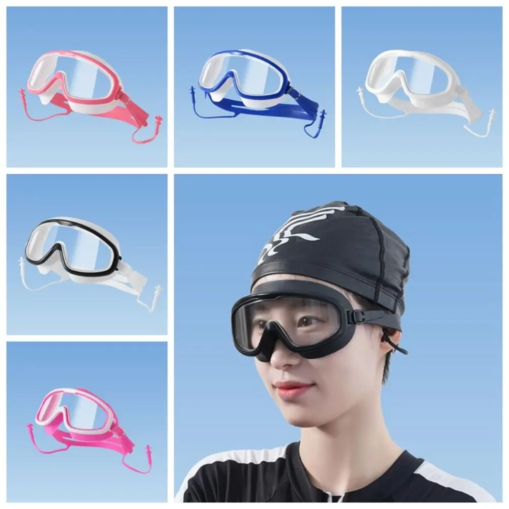 Water Sports Big Frame Swimming Goggles Anti Fog With Earplugs Swim Glasses Soft Wide View Swimming Eyewear Swimming Pool