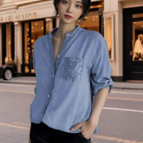 Kardigan damski w stylu commuter, z długim rękawem, z cekinami, nowa moda 2025