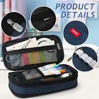 Navy Blue Large-Capacity Pencil Case, Retractable, Multi-Purpose, Made of Premium Fabric, Ideal Gift for the New Semester 5