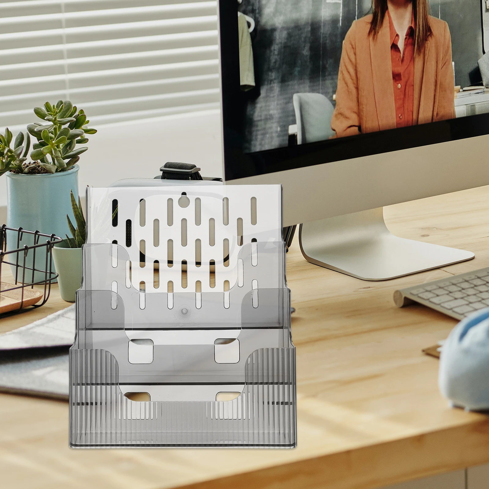 

1pc Clear Desktop File Organizer Rack For Brochures Pamphlets Magazines Acrylic Folder Holder Space-Saving Study Desk