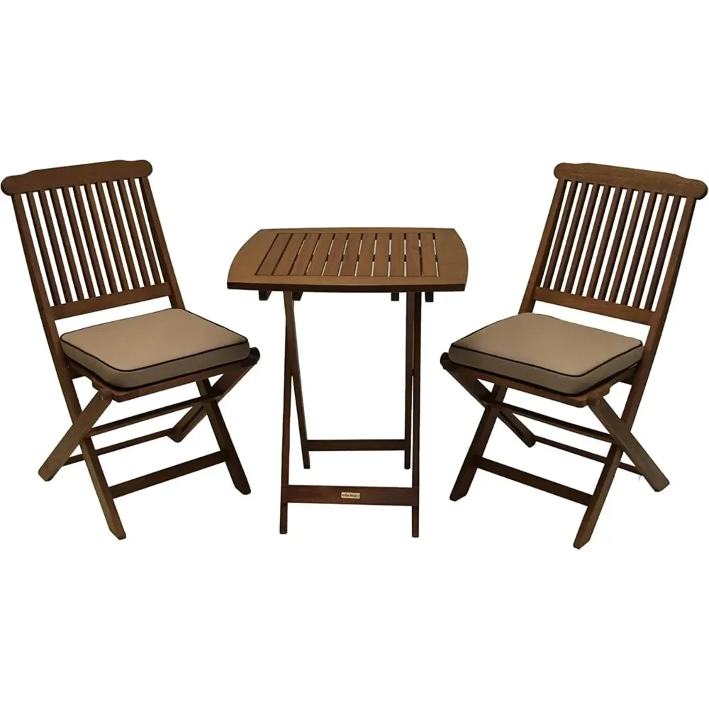 

Wood Square Foldable Bistro Outdoor Furniture Patio Set, Table and Chairs