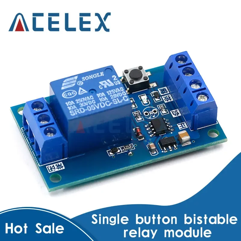 5V/12V/24V Single Bond Button Bistable Relay Module Modified Car Start and Stop Self-Locking Switch One Key