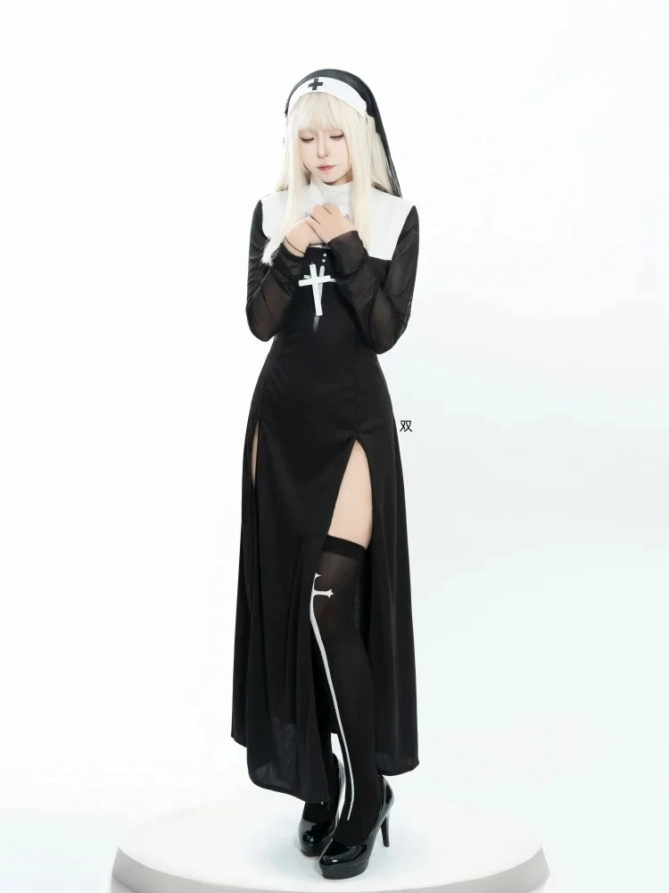 Disfraz de monja de Anime para mujer, ropa de actuación de juego de rol, vestido elegante de actuación Sexy para mujer, disfraz de hermana 2025