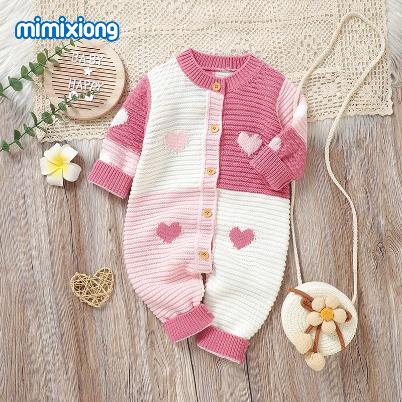 

Autumn Winter Baby Girls Rompers 0-18m Crew Neck Long Sleeve Knitted Newborn Infantil Kids Jumpsuits Playsuits Clothes One Piece