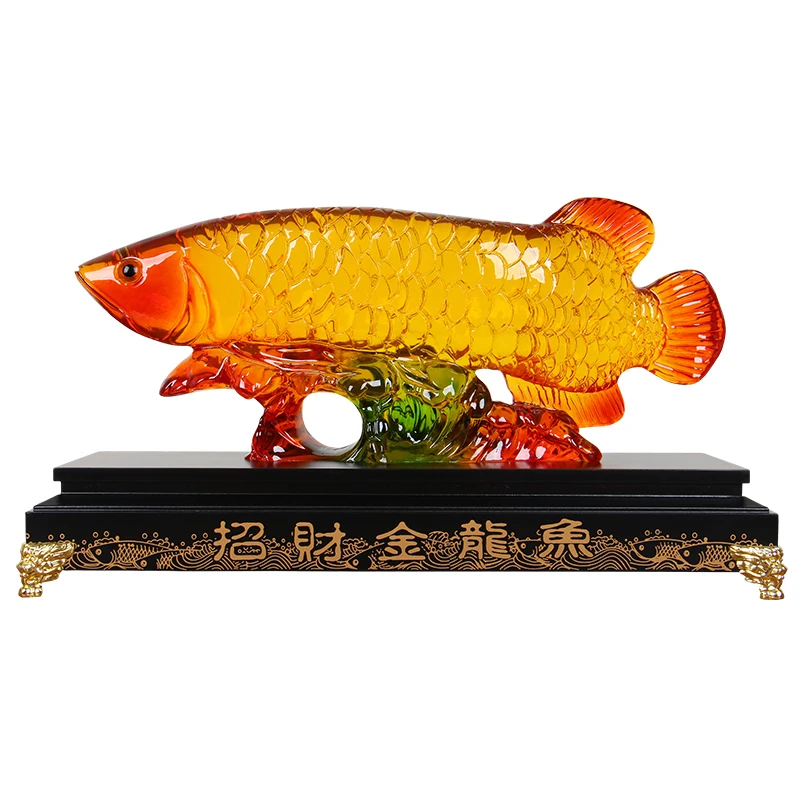 Business Bring in wealth treasure Money Drawing TOP Talisman # Gold Dragon Fish Arowana FENG SHUI art statue