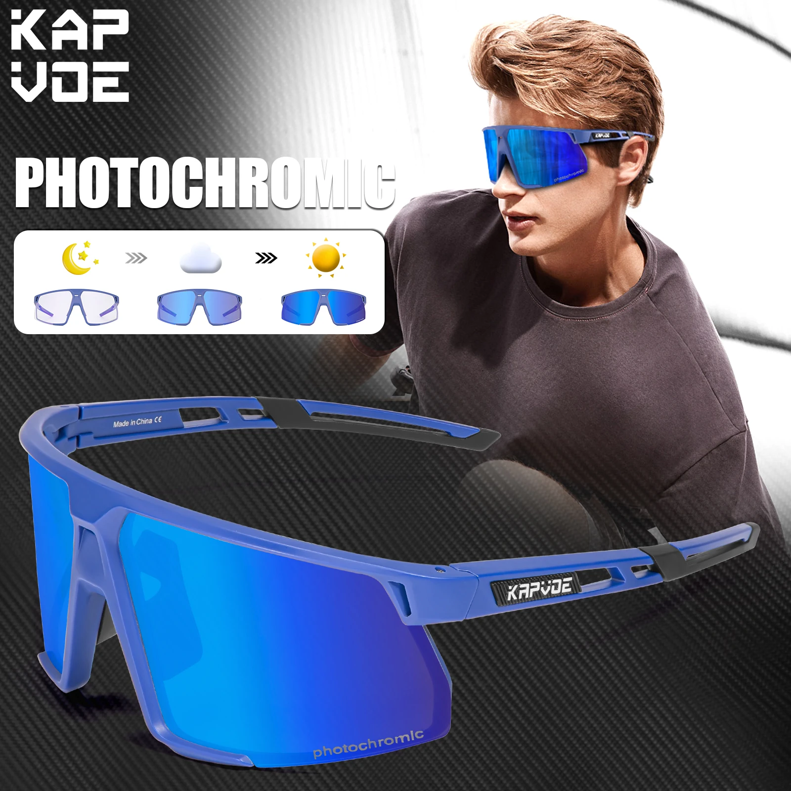 KAPVOE-Lunettes de soleil photochromiques pour hommes et femmes, lunettes de cyclisme VTT, lunettes de vélo de route, sports de plein air