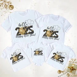 Hello 2025 Family Matching Outfits Happy New Year Dad Mom and Daughter Son Tshirt Baby Romper Family Look New Year's Clothes